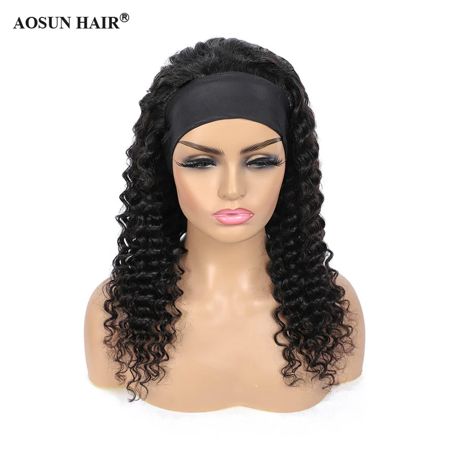 Brazilian Hair Deep Wave Headband Wig None Lace Glueless Human Hair Wigs Regular