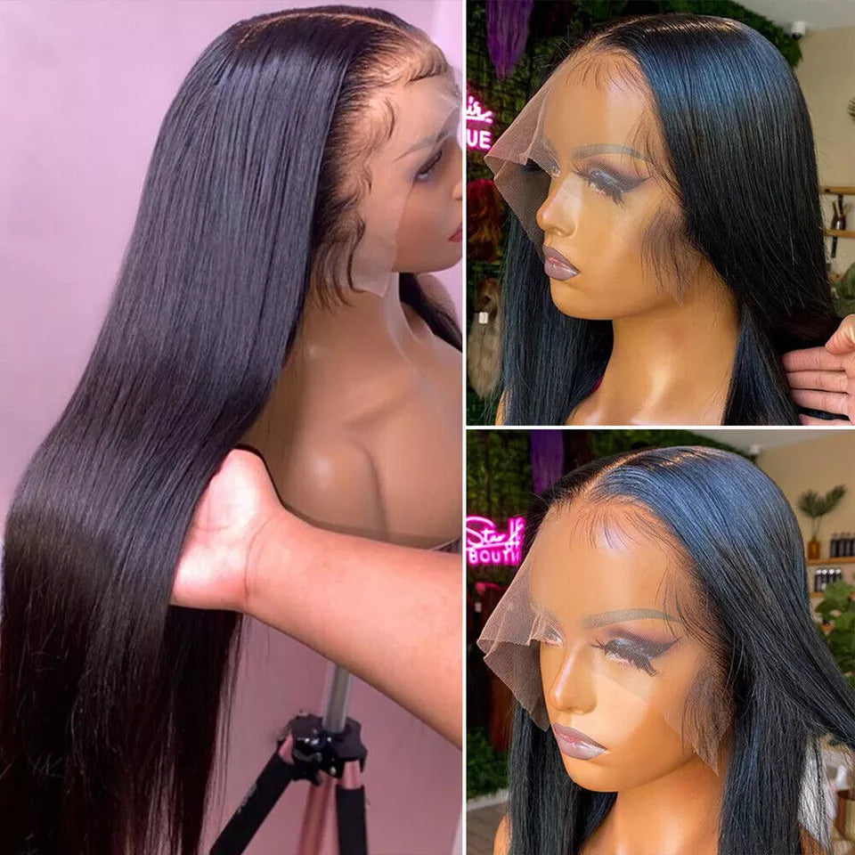 Hair Transparent Lace Front Wigs Human Hair 180% Density Pre Plucked with Baby Hair Peruvian Straight 13x4 Lace Frontal Wig Natural Color