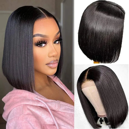 Straight Short Bob Wigs T-Part Lace Virgin Hair Deep Parting Lace Wig