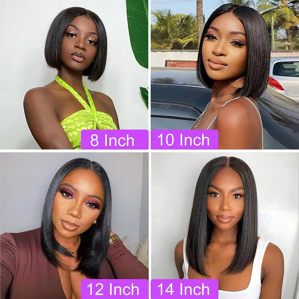 Straight Short Bob Wigs T-Part Lace Virgin Hair Deep Parting Lace Wig