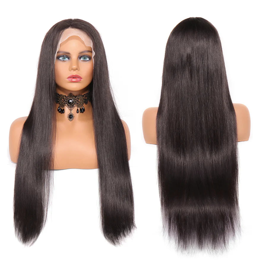 Transparent Lace Front Wigs Human Hair 180% Density Pre Plucked with Baby Hair Peruvian Straight 13x4 Lace Frontal Wig Natural Color