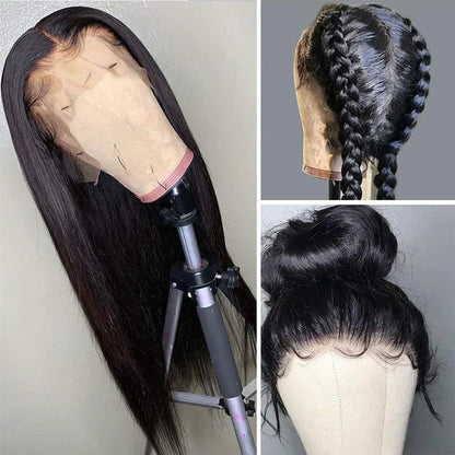 Transparent Lace Front Wigs Human Hair 180% Density Pre Plucked with Baby Hair Peruvian Straight 13x4 Lace Frontal Wig Natural Color