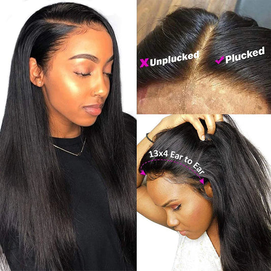 Transparent Lace Front Wigs Human Hair 180% Density Pre Plucked with Baby Hair Peruvian Straight 13x4 Lace Frontal Wig Natural Color