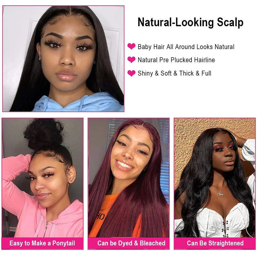 Transparent Lace Front Wigs Human Hair 180% Density Pre Plucked with Baby Hair Peruvian Straight 13x4 Lace Frontal Wig Natural Color