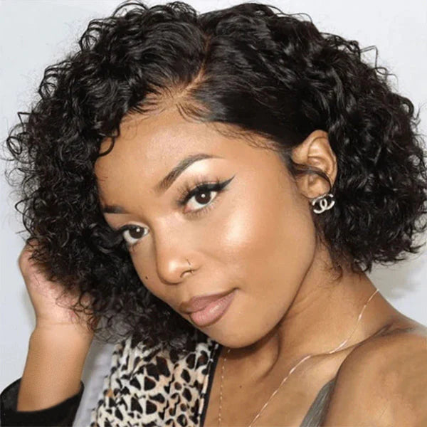 Trendy Short Cut Curly Minimalist HD Lace Glueless Side Part Wig 100% Human Hair